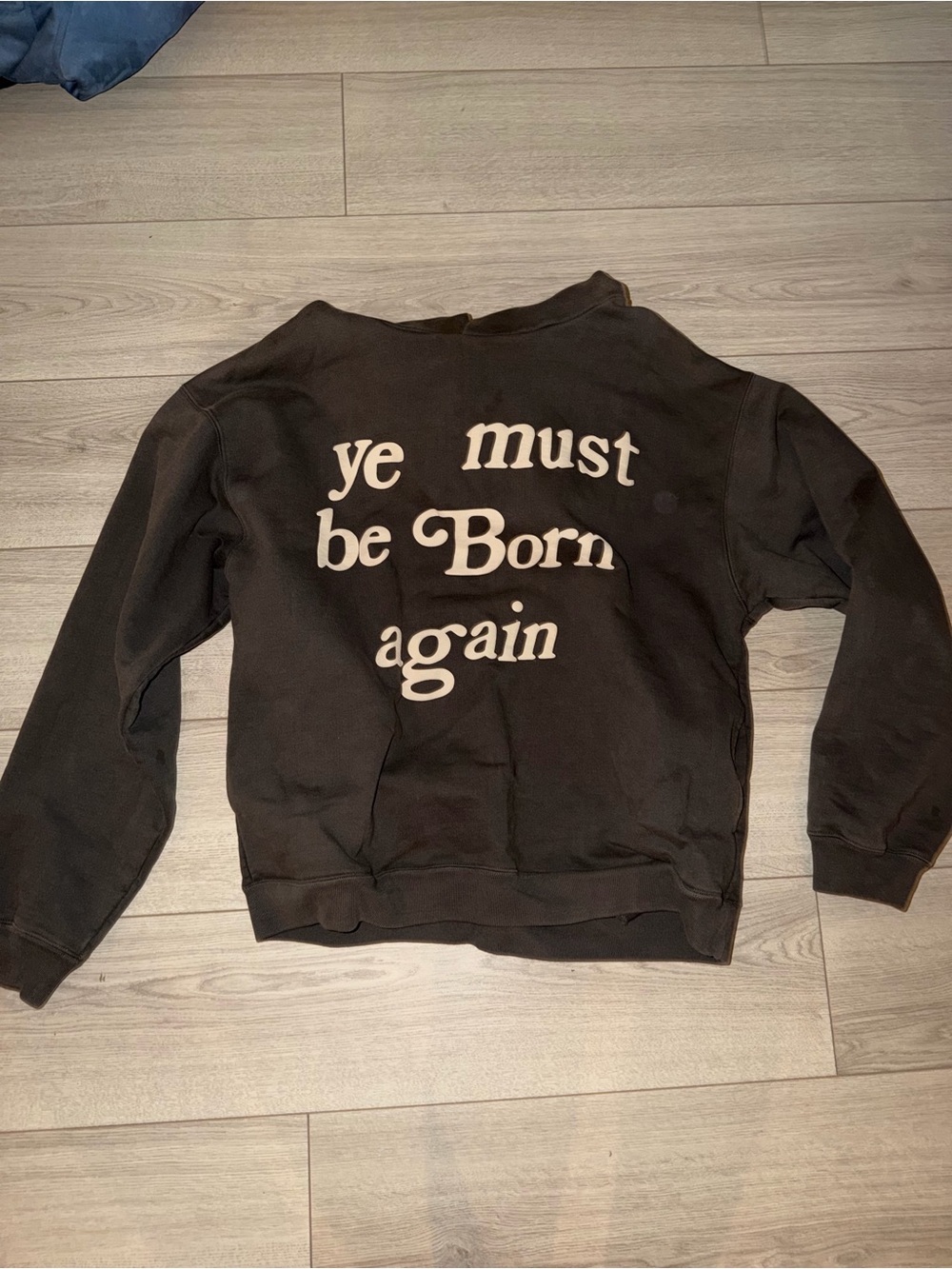 Black Graphic Crewneck Sweater with 'Ye Must Be Born Again'